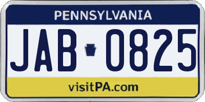 PA license plate JAB0825