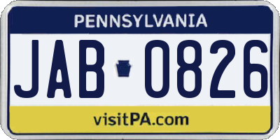 PA license plate JAB0826