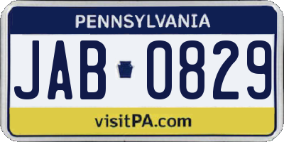 PA license plate JAB0829