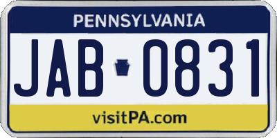 PA license plate JAB0831