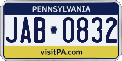 PA license plate JAB0832