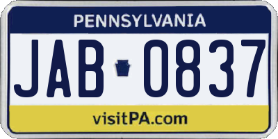 PA license plate JAB0837