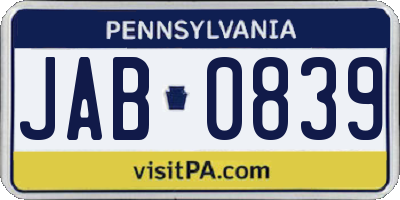 PA license plate JAB0839