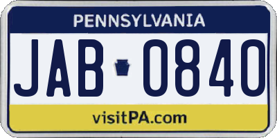 PA license plate JAB0840