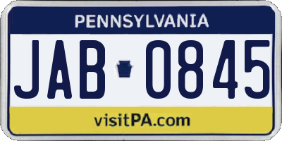 PA license plate JAB0845