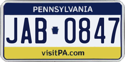 PA license plate JAB0847