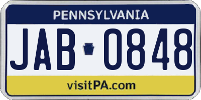 PA license plate JAB0848