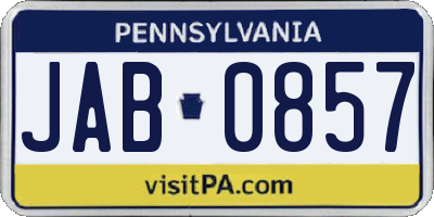 PA license plate JAB0857