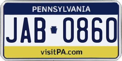 PA license plate JAB0860