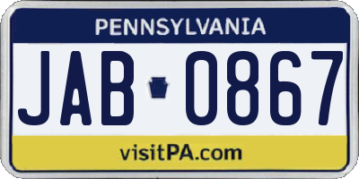 PA license plate JAB0867