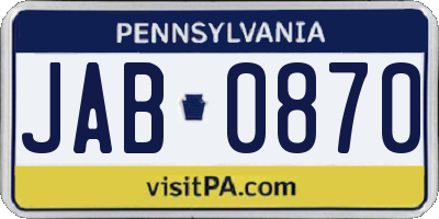 PA license plate JAB0870