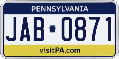 PA license plate JAB0871
