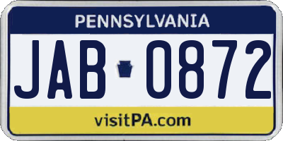 PA license plate JAB0872