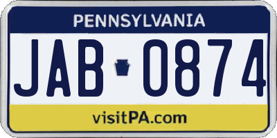 PA license plate JAB0874