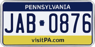 PA license plate JAB0876
