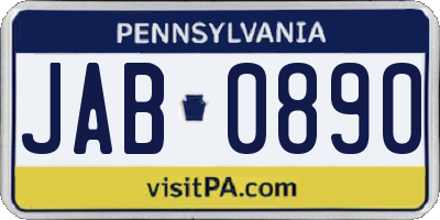 PA license plate JAB0890