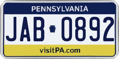 PA license plate JAB0892