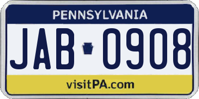 PA license plate JAB0908