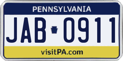PA license plate JAB0911