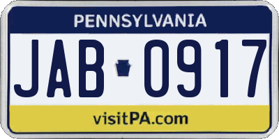 PA license plate JAB0917