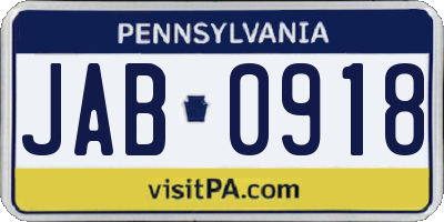 PA license plate JAB0918