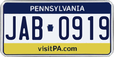 PA license plate JAB0919