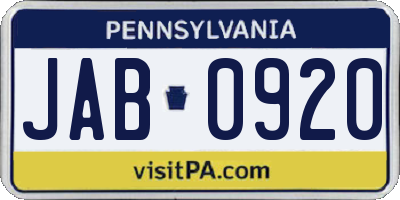 PA license plate JAB0920