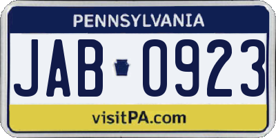 PA license plate JAB0923