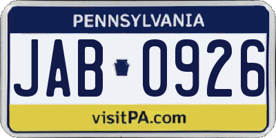 PA license plate JAB0926