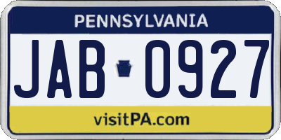 PA license plate JAB0927