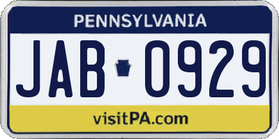 PA license plate JAB0929