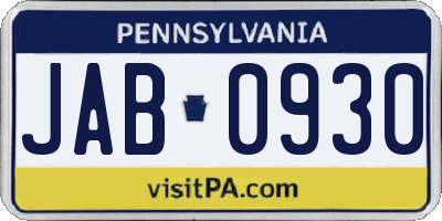 PA license plate JAB0930