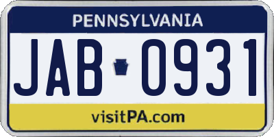 PA license plate JAB0931