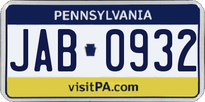 PA license plate JAB0932