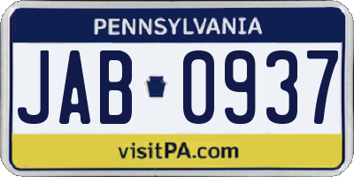 PA license plate JAB0937