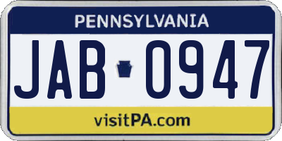 PA license plate JAB0947