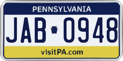 PA license plate JAB0948