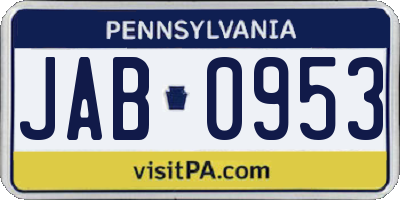 PA license plate JAB0953