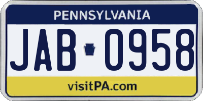 PA license plate JAB0958