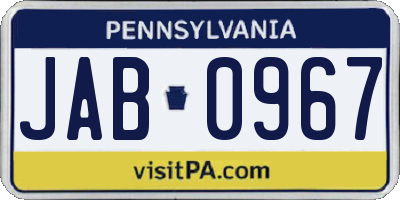 PA license plate JAB0967