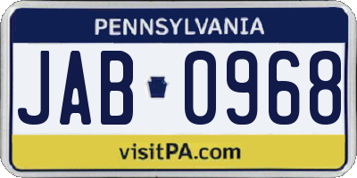 PA license plate JAB0968