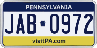 PA license plate JAB0972