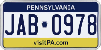 PA license plate JAB0978