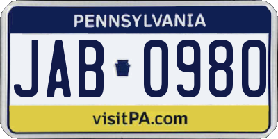 PA license plate JAB0980