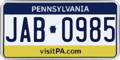 PA license plate JAB0985