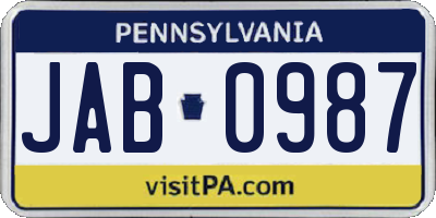 PA license plate JAB0987