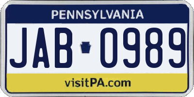 PA license plate JAB0989