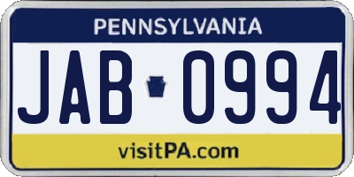 PA license plate JAB0994