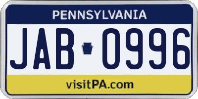 PA license plate JAB0996