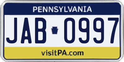 PA license plate JAB0997